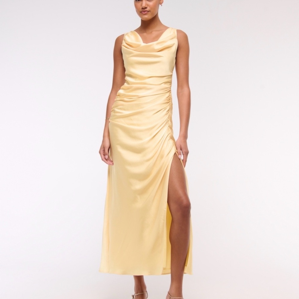 Abercrombie & Fitch Pale Yellow Satin Cowl Maxi Dress